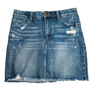 Pistola Skirt 27 Mini Denim Jean Stretch Distressed Raw Hem